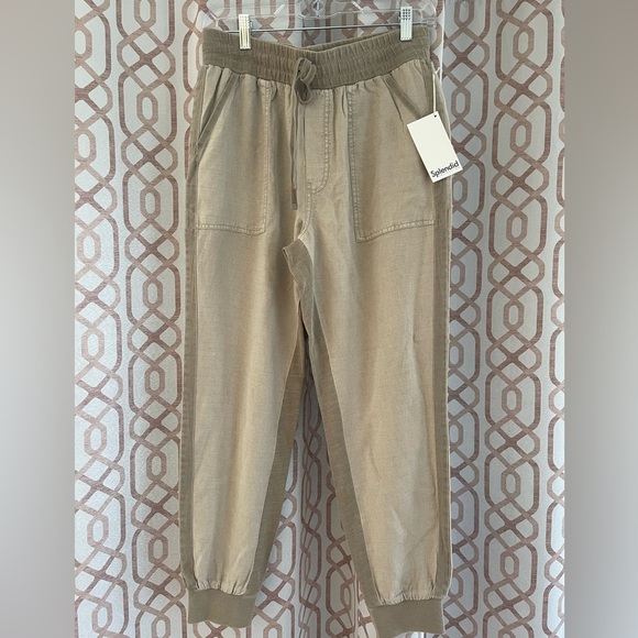 Splendid Tan Track Pants with Elastic Waistband and Tapered Fit - Picture 2 of 8